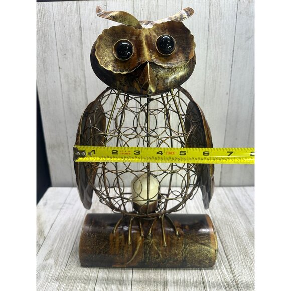 Vtg Style Metal Owl Candle Holder Brown with Black Eyes Caged Candle 13" Tall - Picture 8 of 9